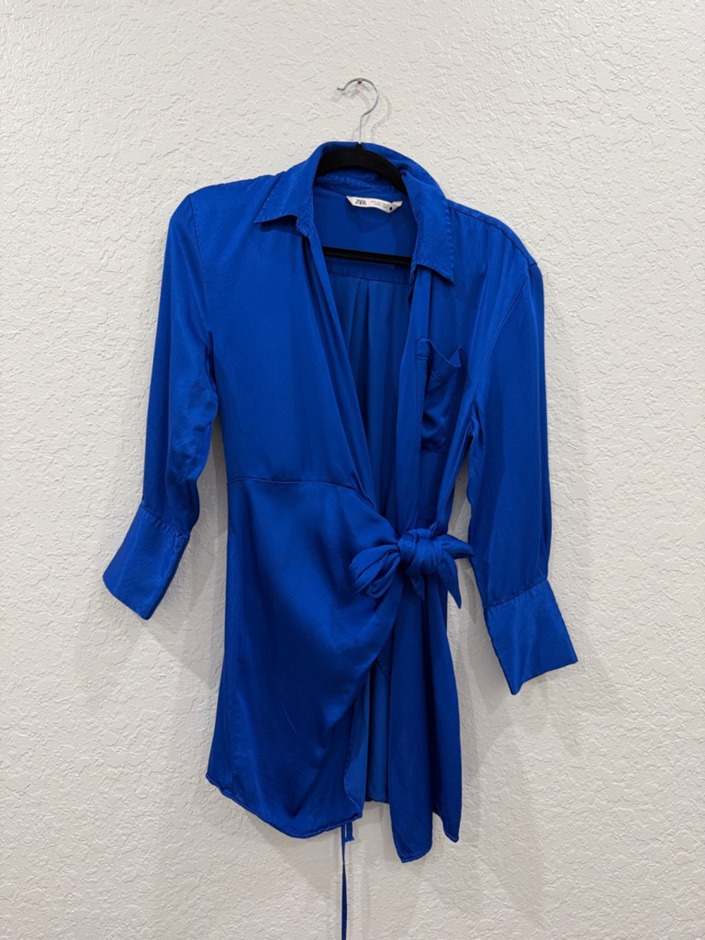 Zara Royal Blue Satin Wrap Mini Dress
